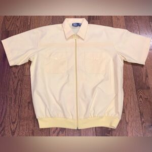 Vtg John Blair Men’s Light Yellow Zip-Front Short Sleeve Jacket Shirt Large